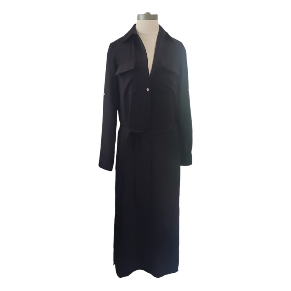 CT1847 Spin Black Button Down Duster with Belt Strap S